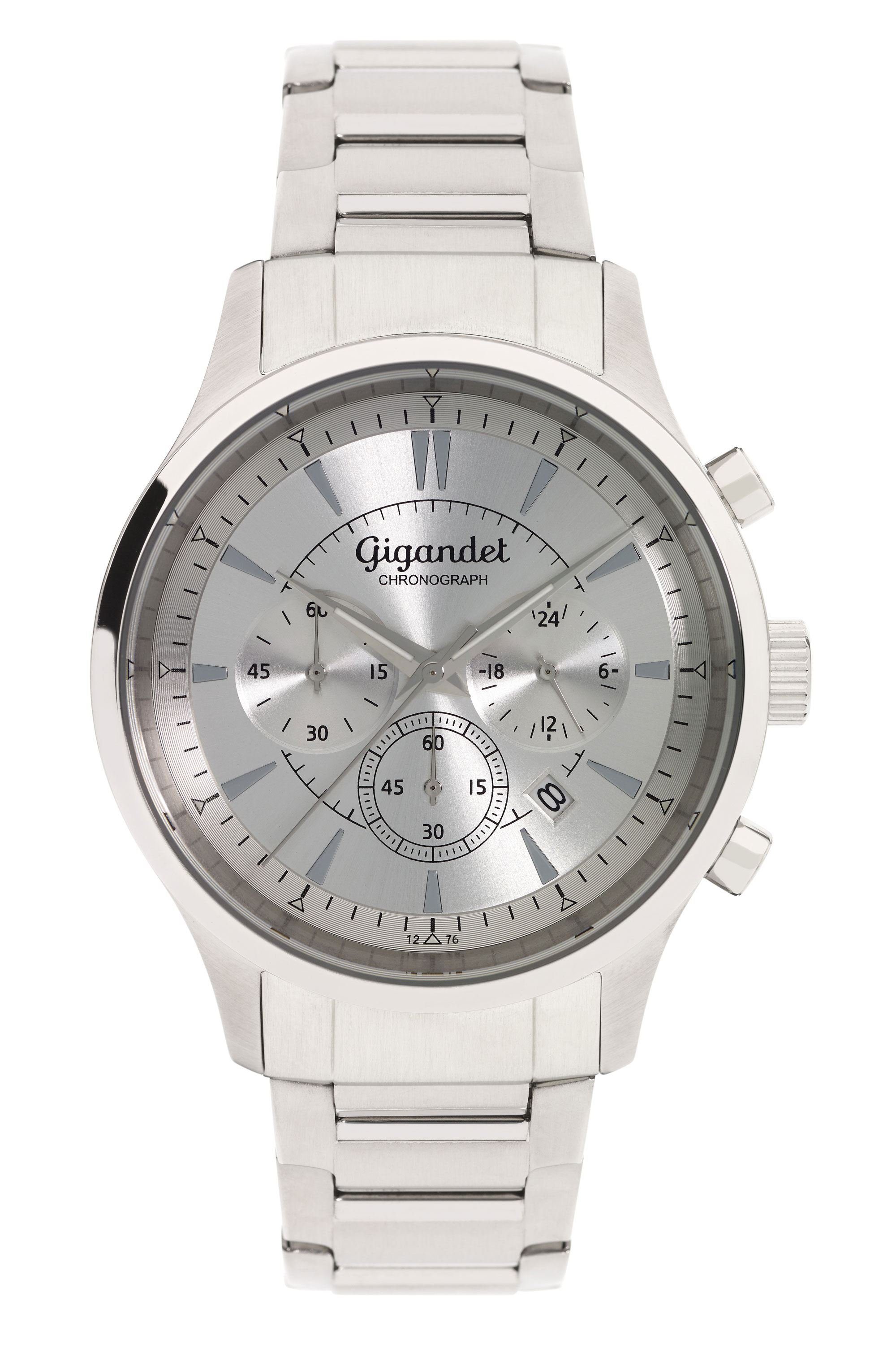 Gigandet Chronograph Armbanduhr, Herrenuhr, Sportuhr, 44mm, BRILLIANCE G48-005, Mineralglas, Datumsanzeige, Edelstahlband, 5bar/50m wasserdicht