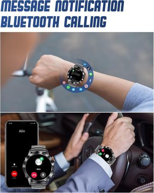 PODOEIL Männer's Smartwatch (1,43 Zoll, Android / iOS), Mit Blutdruckmessgerät, Always-On Display und über 100 Sportmodi