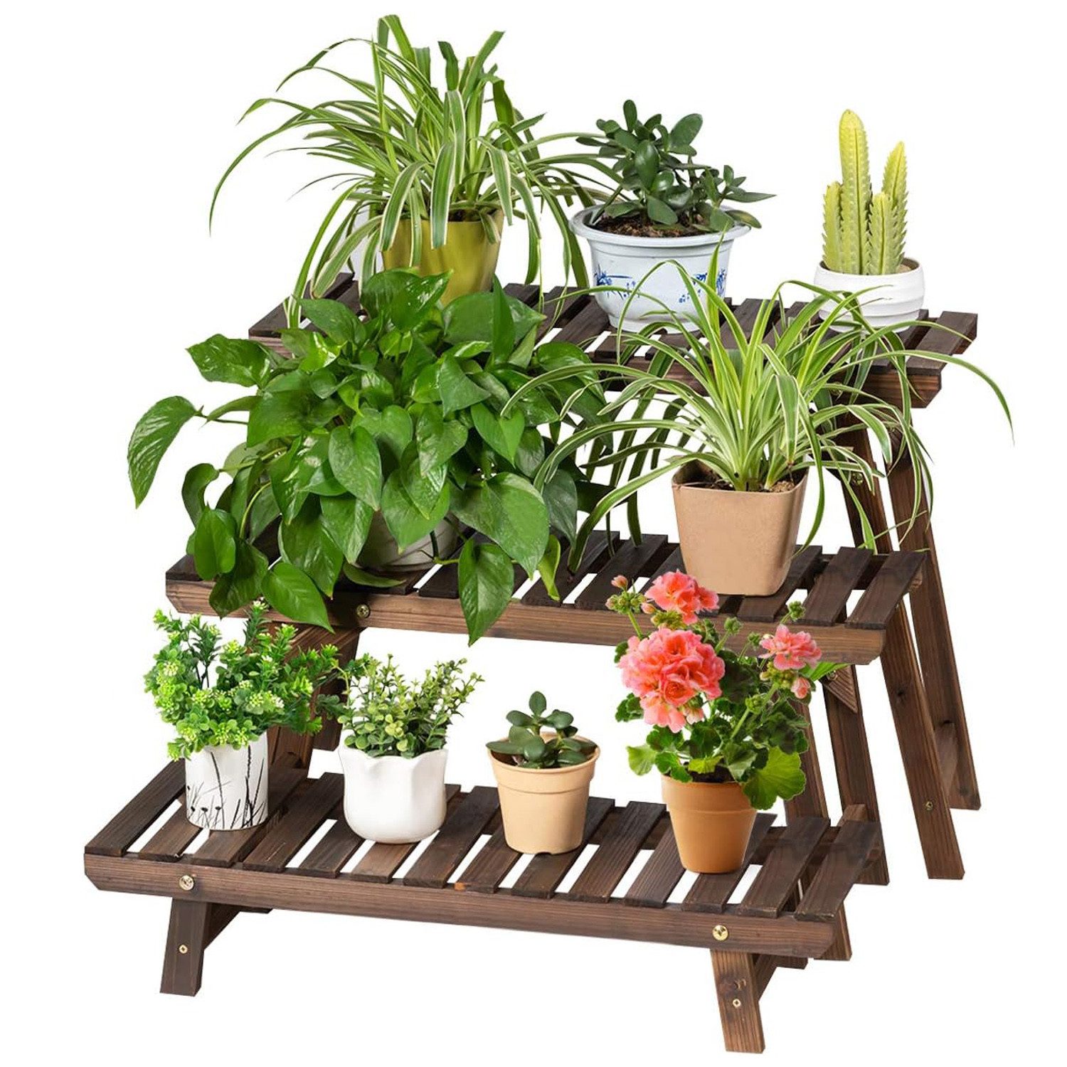 KOMFOTTEU Blumenständer Blumentreppe, Pflanzenständer Pflanzenregal mit 3 Ebenen