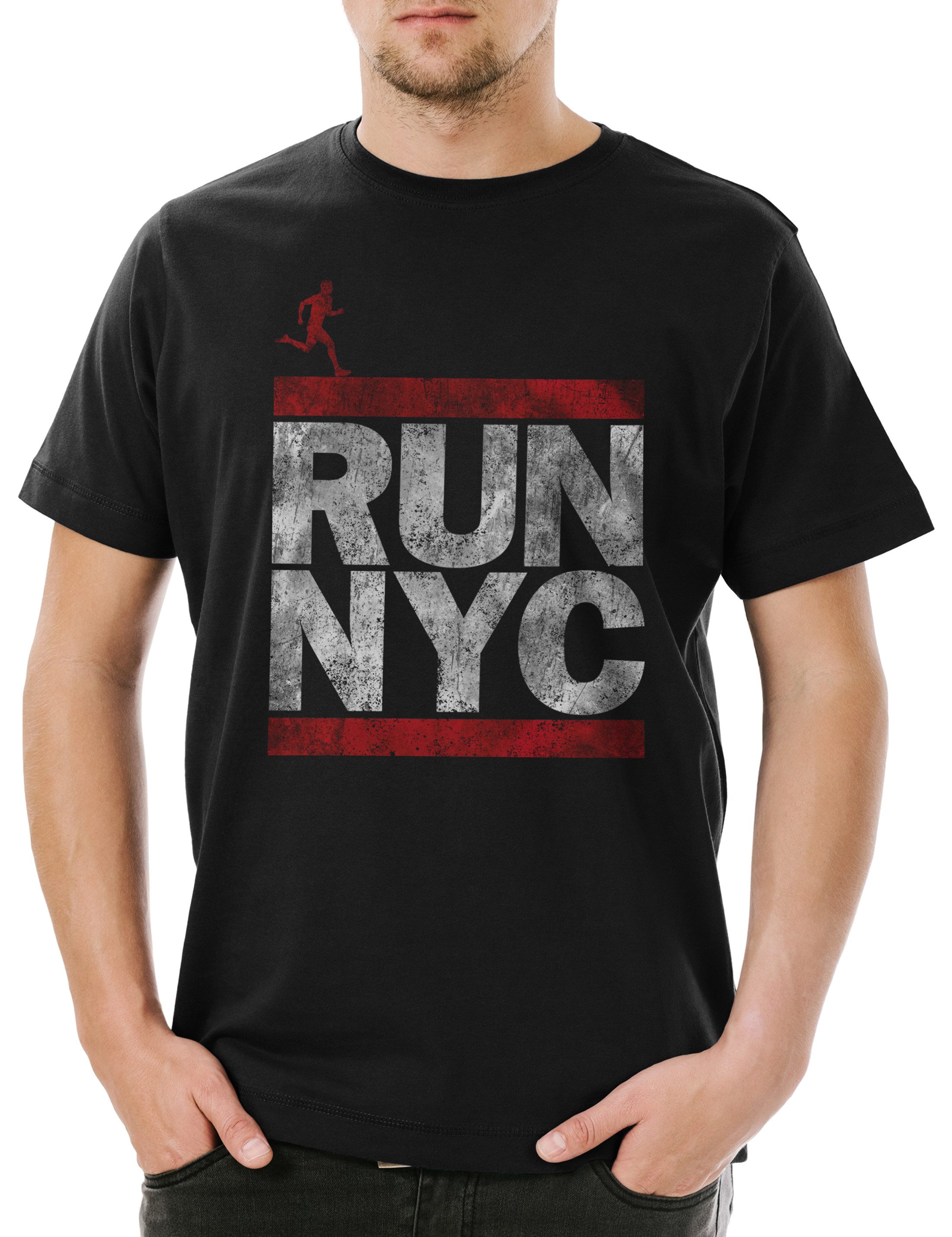 Urban Backwoods Print-Shirt Run NYC Herren T-Shirt New York City Run Fun DMC Marathon Läufer (1-tlg) Competition Lauf Wettkampf Letters