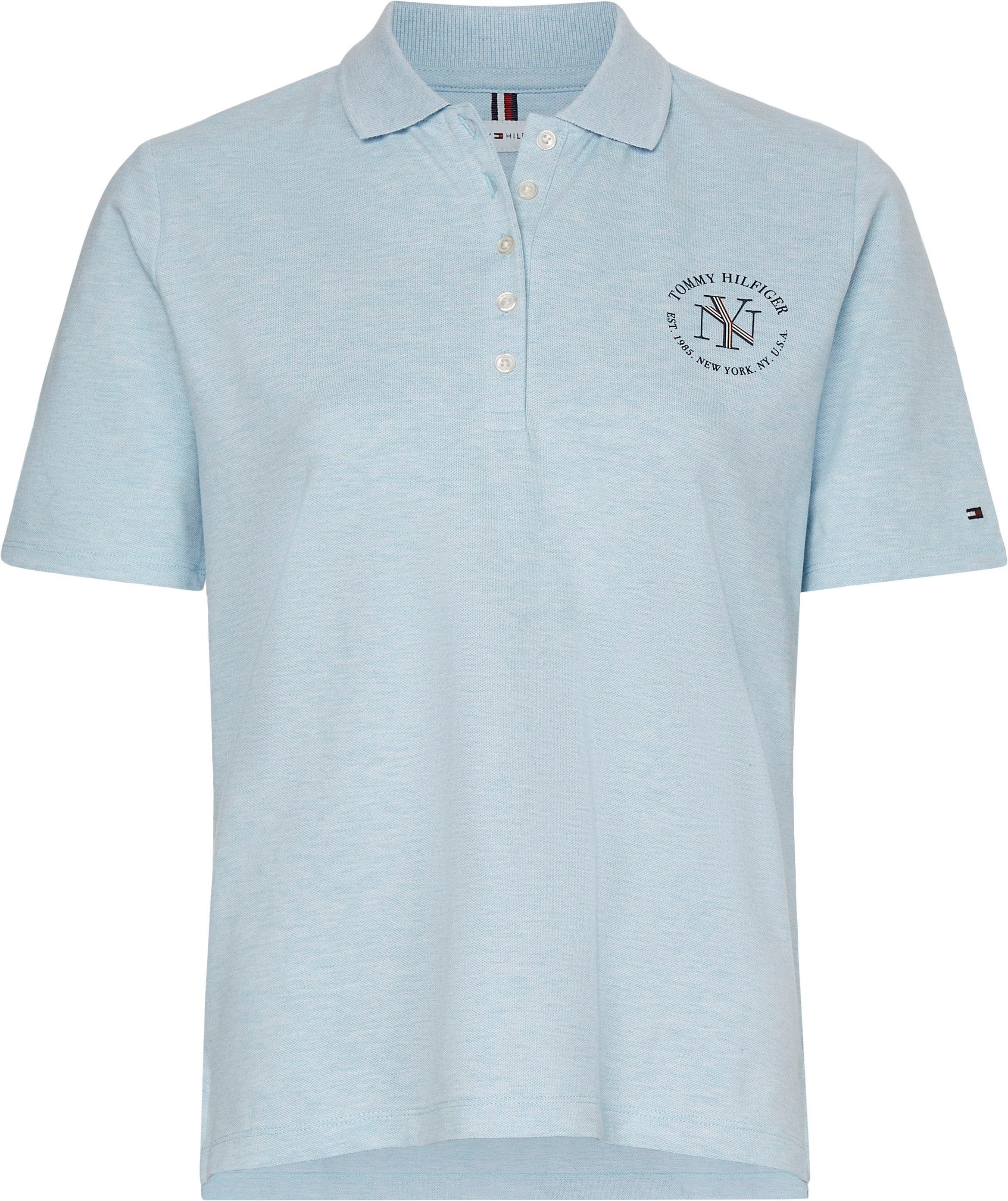 Hilfiger POLO Poloshirt mit ROUNDALL Hilfiger Tommy NYC Markenlabel SS Breezy-Blue-Heather REG Tommy