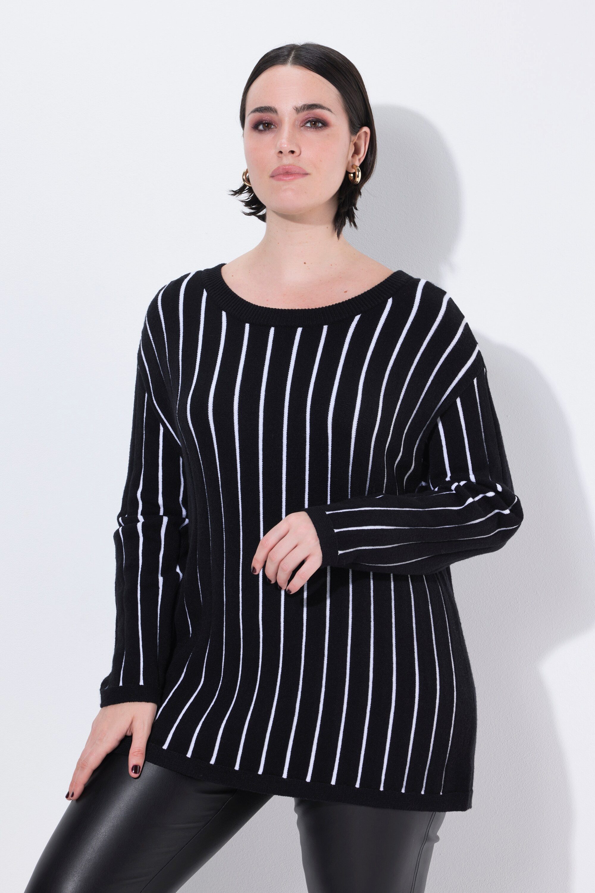 Ulla Popken Strickpullover Pullover Längsstreifen Slim Fit Langarm günstig online kaufen