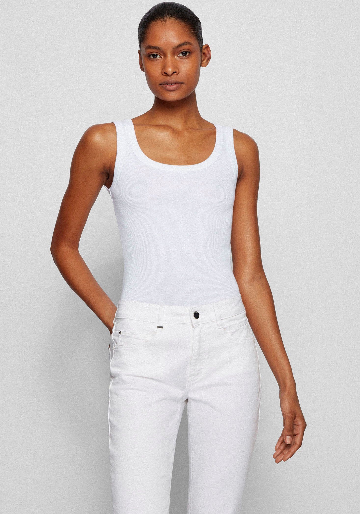 BOSS ORANGE Muskelshirt mit BOSS Markenstreifen innen White | T-Shirts