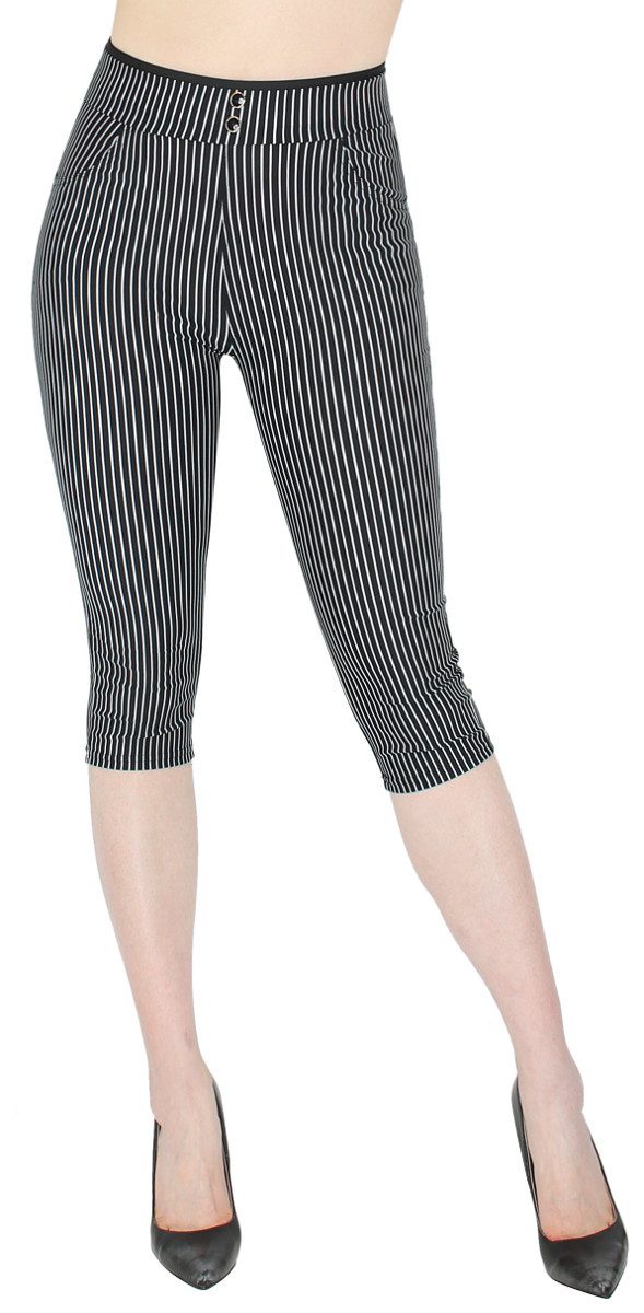 dy_mode Caprihose Damen Capri Hose 3/4 Skinny Pants Kurze Sommerhose Gestreift Highwaist