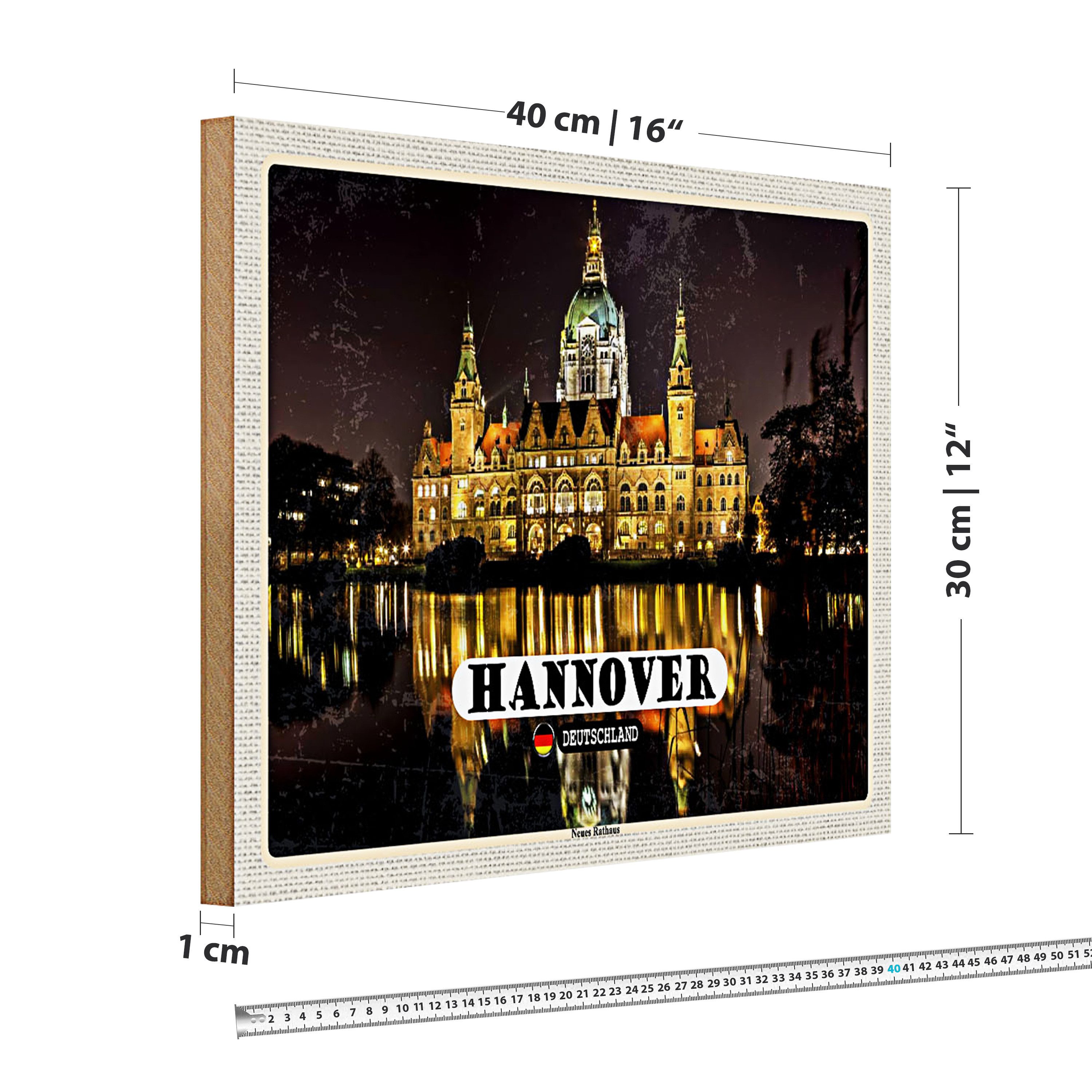 Roomando Holzbild Städte Hannover Neues Rathaus Abend 40x30cm