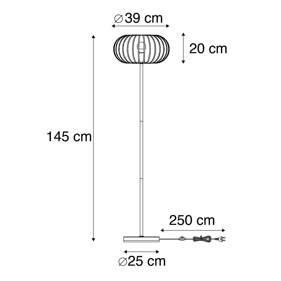 Qazqa Stehlampe Johanna, ohne Leuchtmittel, Warmweiß, QAZQA Stehlampe, e27, Schwarz, Stahl, Design