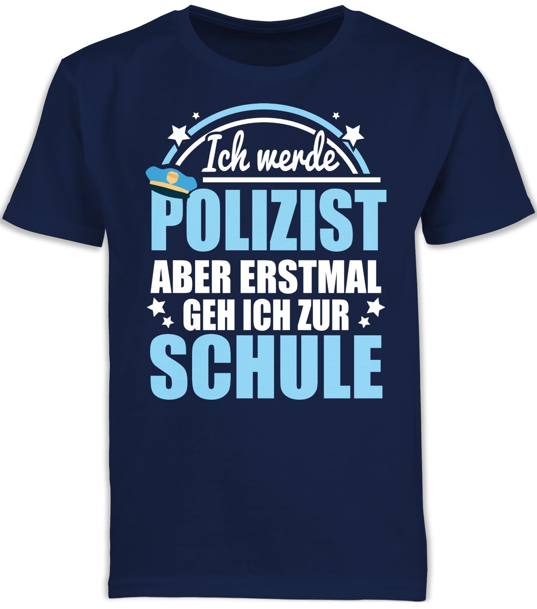 T-Shirt Ich werde Polizist Schulbeginn - weiß/hellblau