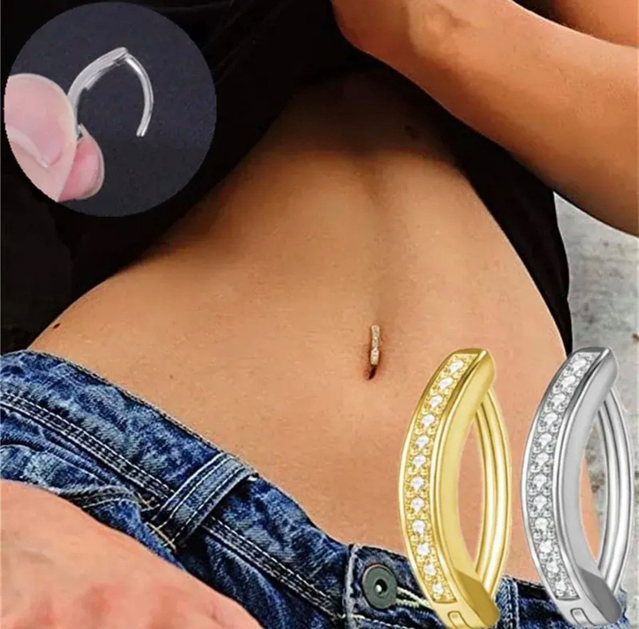 Karisma Schmuck Bauchnabelpiercing Top Down Titan G23 Bananabell Weiss Zirkonia HB564, Frauenschmuck