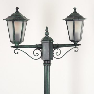 hofstein Außen-Stehlampe Wegeleuchte aus Metall/Milchglas in Schwarz-Grün/Weiß, ohne Leuchtmittel, Kandelaber, Gartenbeleuchtung IP44, 2xE27, ohne Leuchtmittel