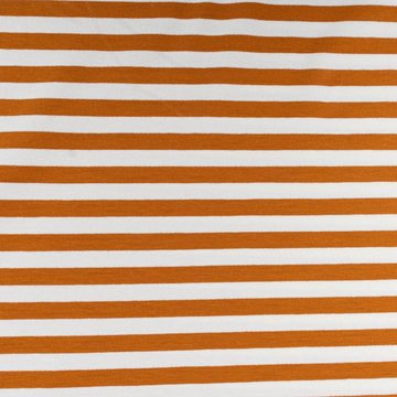SCHÖNER LEBEN. Stoff French Terry Sommersweat Streifen offweiß rost braun 1,5m Breite, allergikergeeignet