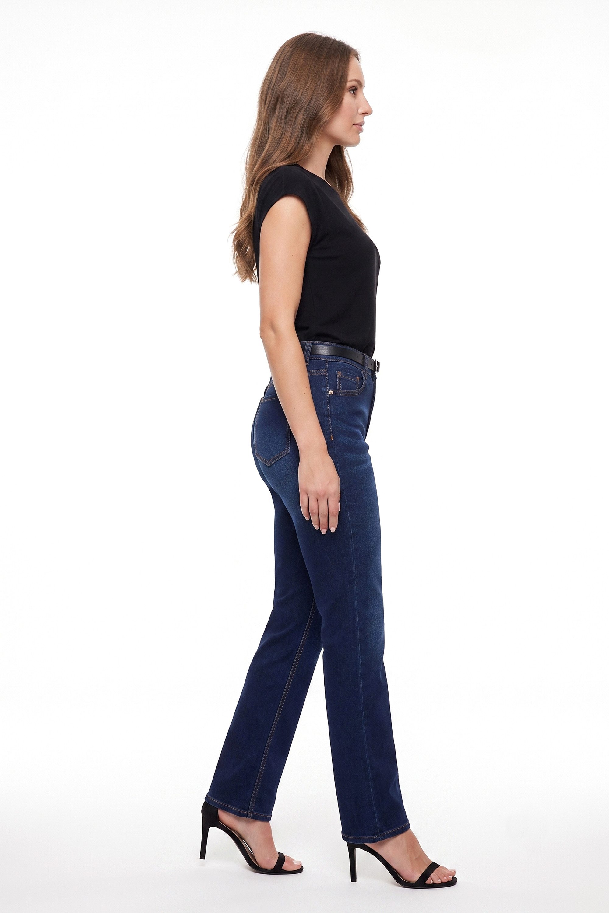 ESRA Straight-Jeans High Waist Damen Jeans Stretch Hose aus superweicher Baumwolle Straight Jeans Damen Stretch Jeanshose High Waist bis Große Größe