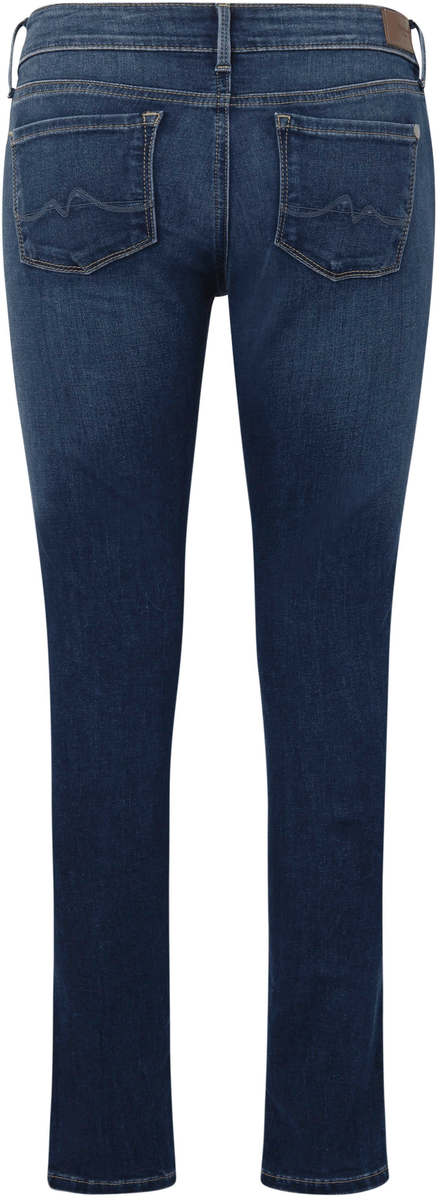 Stretch-Anteil Bund Skinny-fit-Jeans 5-Pocket-Stil dark SOHO worn im und used Jeans 1-Knopf Pepe mit