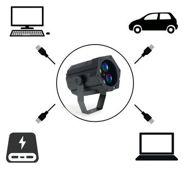 Showlite Discolicht GL-8 USB-Gobo Partylight - Stromversorgung über USB-Netzteil, Integriertes Mikrofon für Musiksteuerung