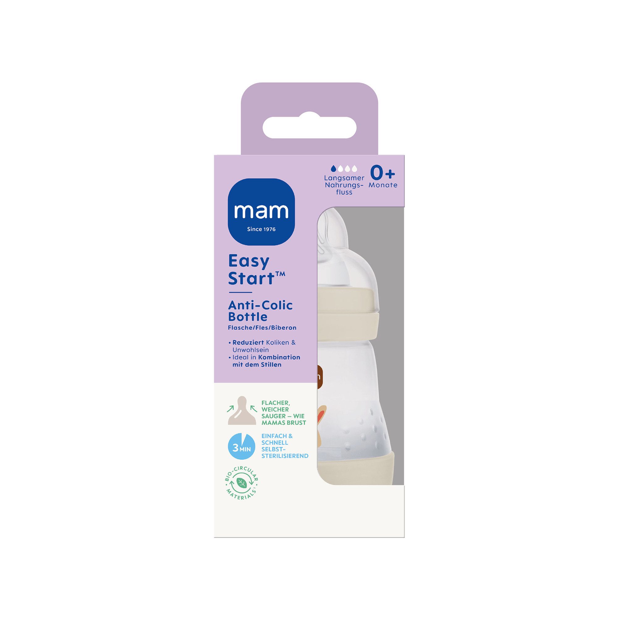 MAM Babyartikel Babyflasche Easy Start Matt mit SkinSoft Silikon Trinksauger