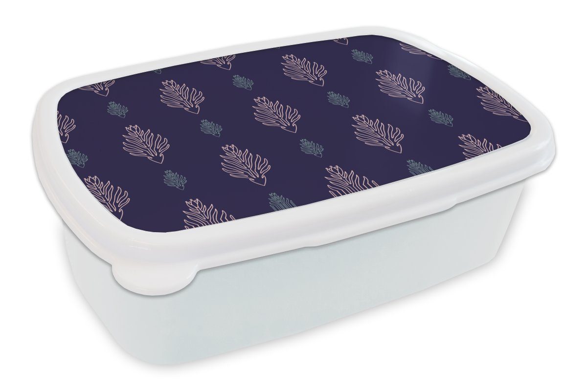 MuchoWow Lunchbox Art Deco - Kontur - Muster, Kunststoff, (2-tlg), Brotbox für Kinder und Erwachsene, Brotdose, für Jungs und Mädchen weiß