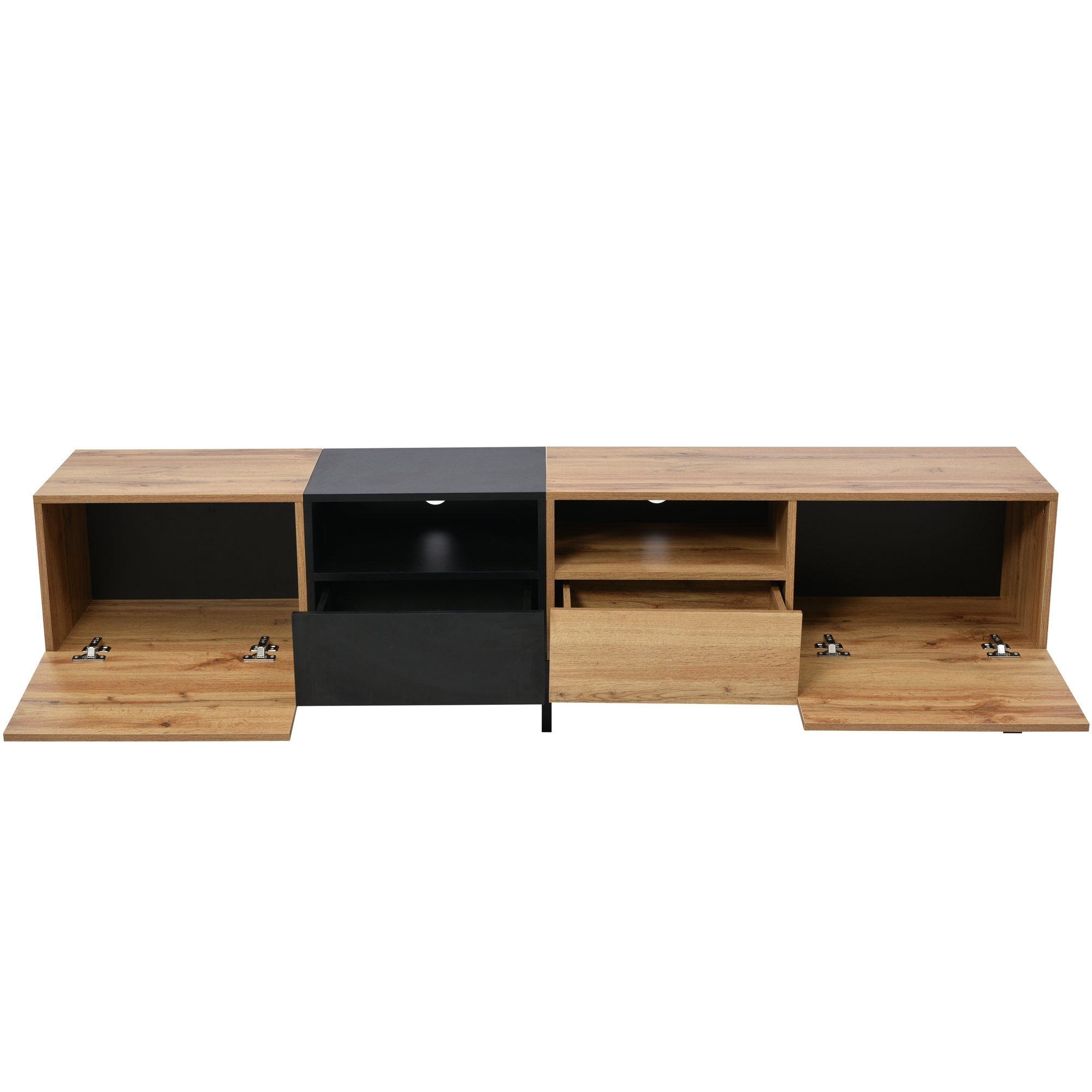 (190 robuste und cm 48 TV-Ständer 38 cm, TV-Schrank cm Stauraum, mit Moderner schwarzem Design) geräumiger x holzfarbenem x OKWISH Konstruktion