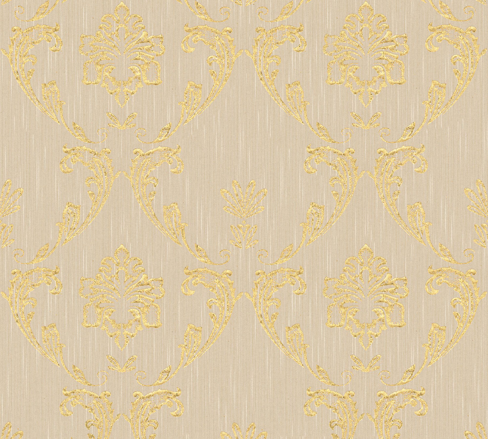 samtig, Paper Silk, matt, Barock, Barock glänzend, gold/hellbeige Textiltapete Tapete A.S. Metallic Création Architects Ornament