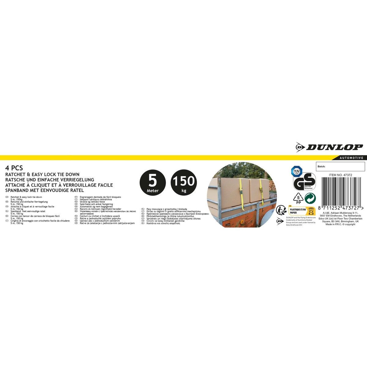 Dunlop Zurrgurt Dunlop Zurrgurt 5 m Gelb (4x Zurrgurt 5 M mit Ratsche)