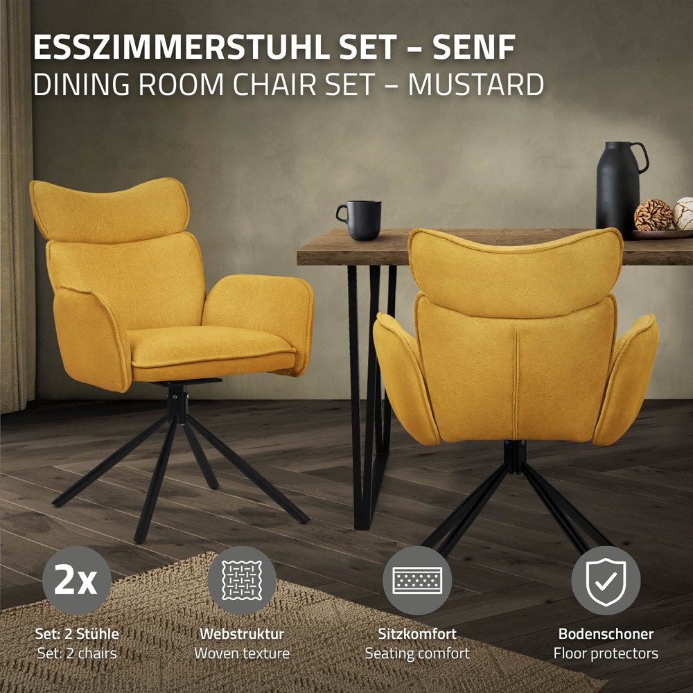 ML-DESIGN Polsterstuhl Drehstuhl mit Armlehne & Rückenlehne Ergonomische mit Metallbeine (2 St), Armlehnstuhl 2er Set Senf aus Polyester 360° Drehbar Sessel bis – Bild 2 von 5
