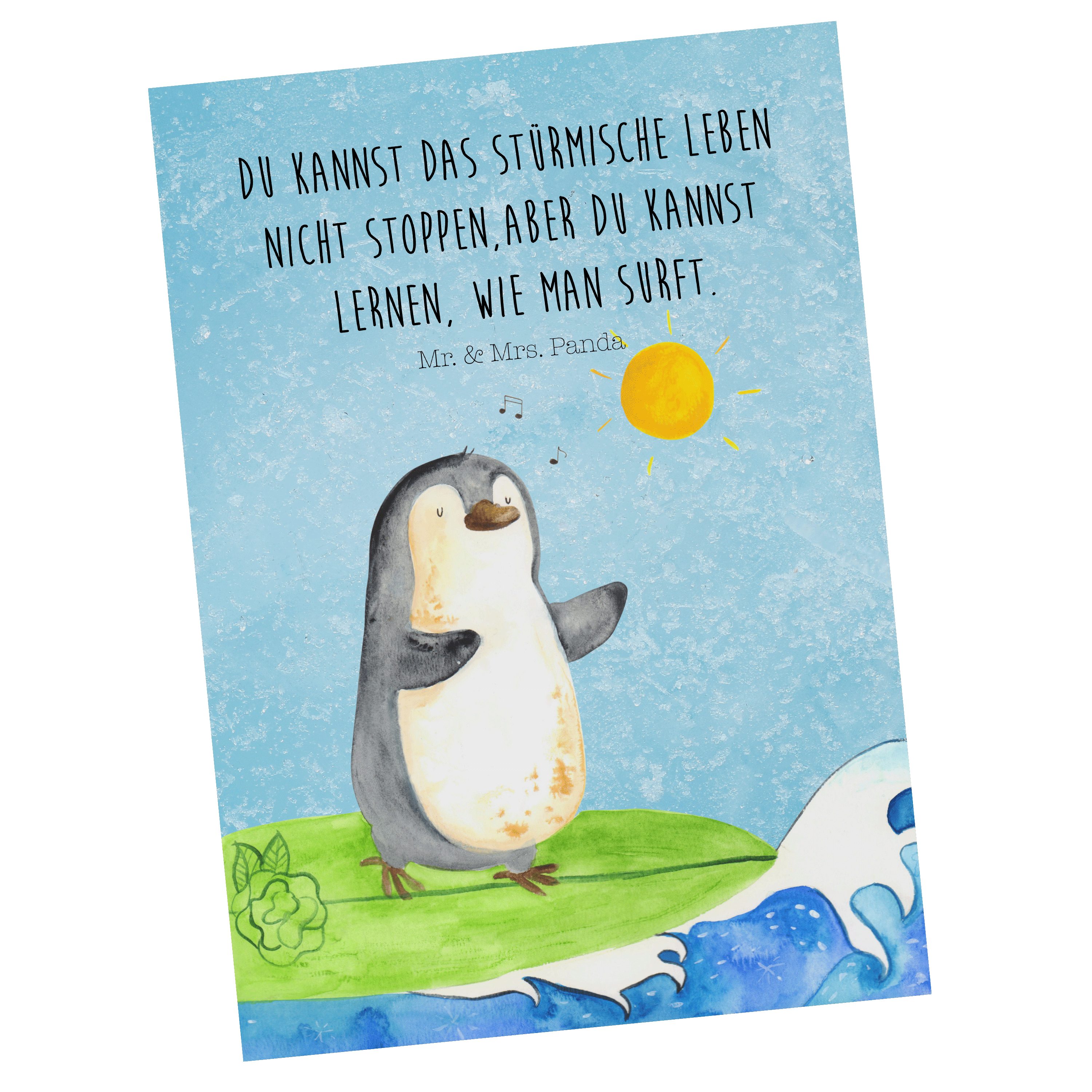 Mr. & - Eisblau Ur Geschenk, reiten, Surfer - Panda Postkarte Mrs. Pinguin Wellen Geschenkkarte