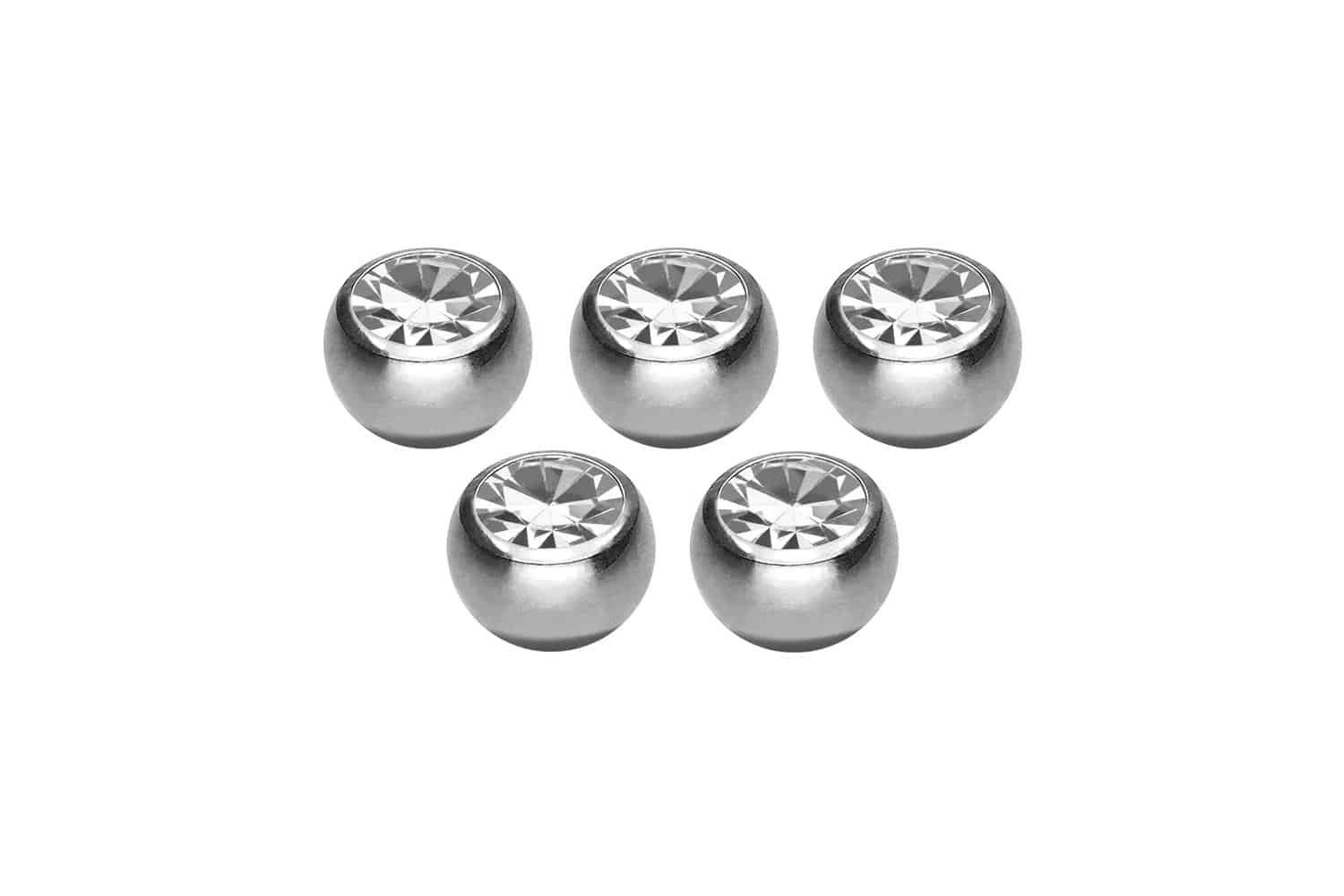 PIERCINGLINE Piercing-Set SET Chirurgenstahl Schraubkugel KRISTALL (Schraub-Aufsätze, 5er SET2 = 1,2 mm Gewinde)