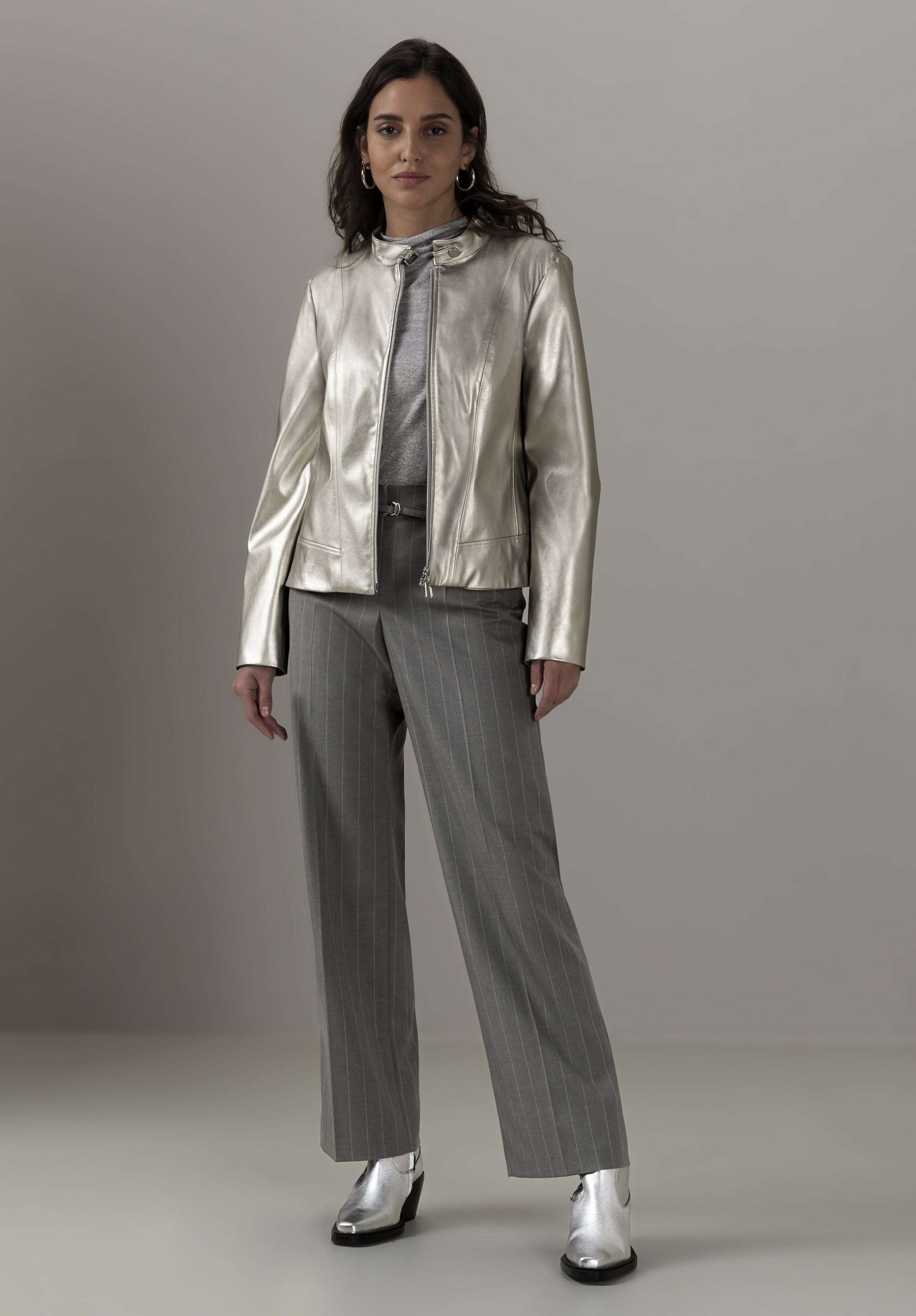 Jerseyware in oxyd Langarmshirt schimmernder modernen Look melange GRETA bianca aus