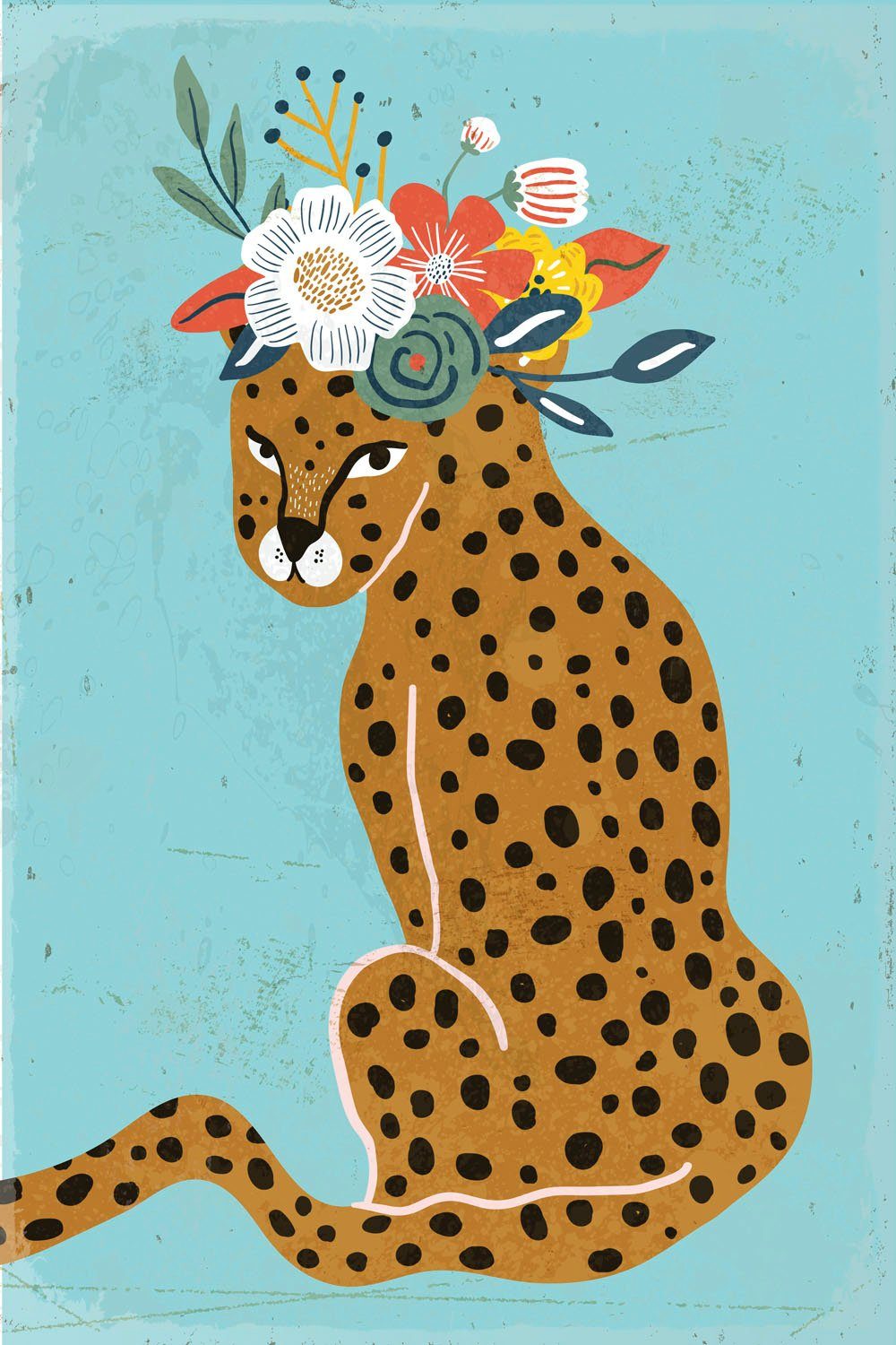 queence Metallbild Leopard, Blumen, Leopard, Sprüche (1 St), Stahlschild, Blechschild, Leopard mit Blumenkranz