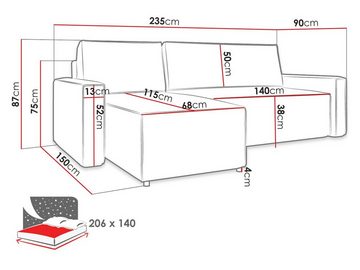 MIRJAN24 Ecksofa Madryt, mit Schlaffunktion und Bettkasten, L-Form Couch mit Bettfunktion