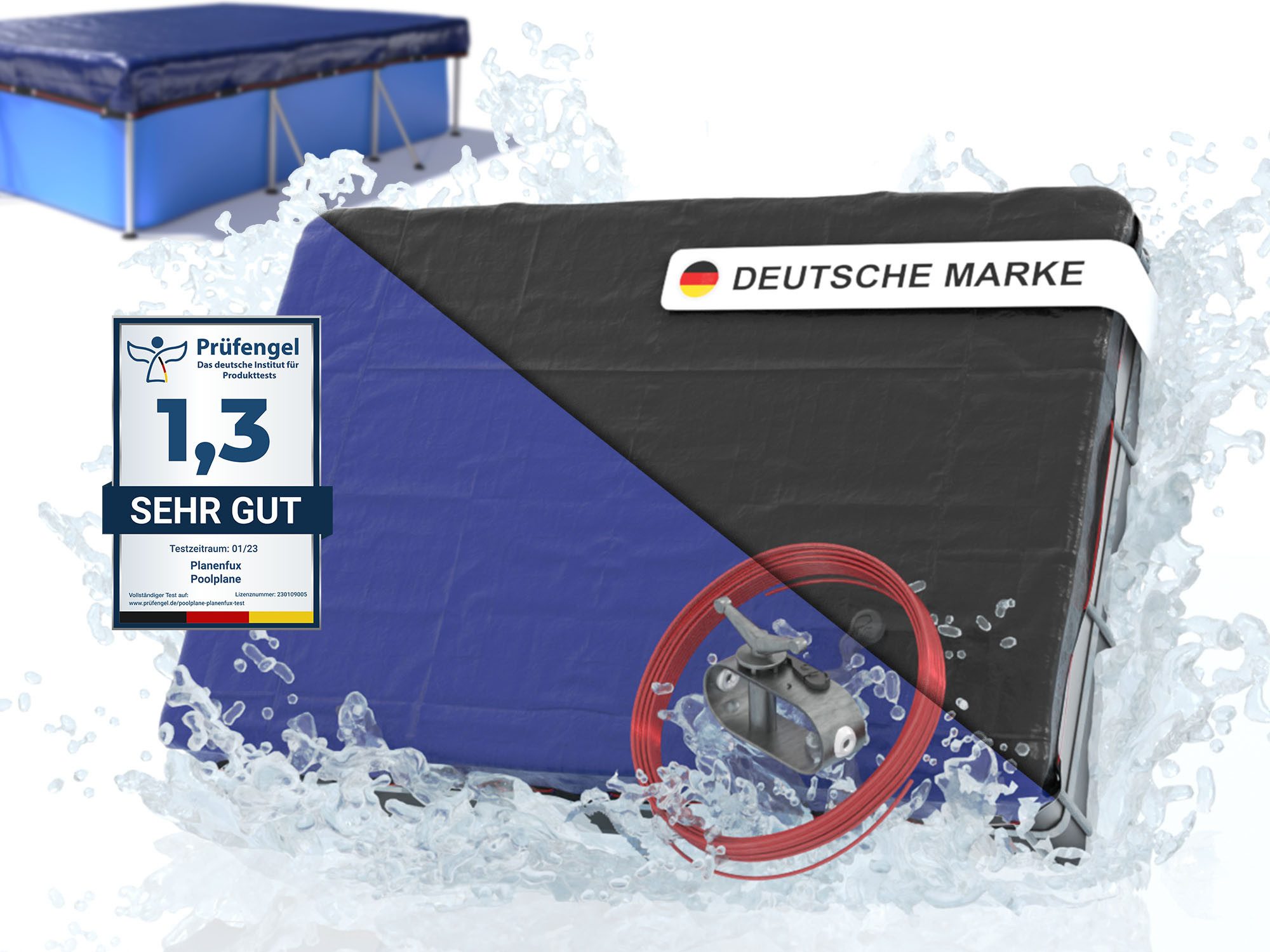 Planenfux® Pool-Abdeckplane Winterabdeckung rechteckig UV-beständig PE (Poolplane mit Stahlseil, inkl. Seilspanner), 200 g/m² wetterfest