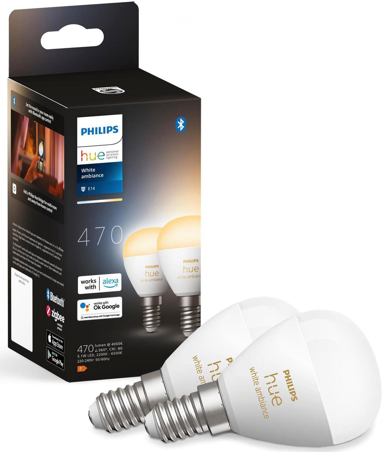 White, E14, Hue Warmweiß 2 St., LED-Leuchtmittel Philips