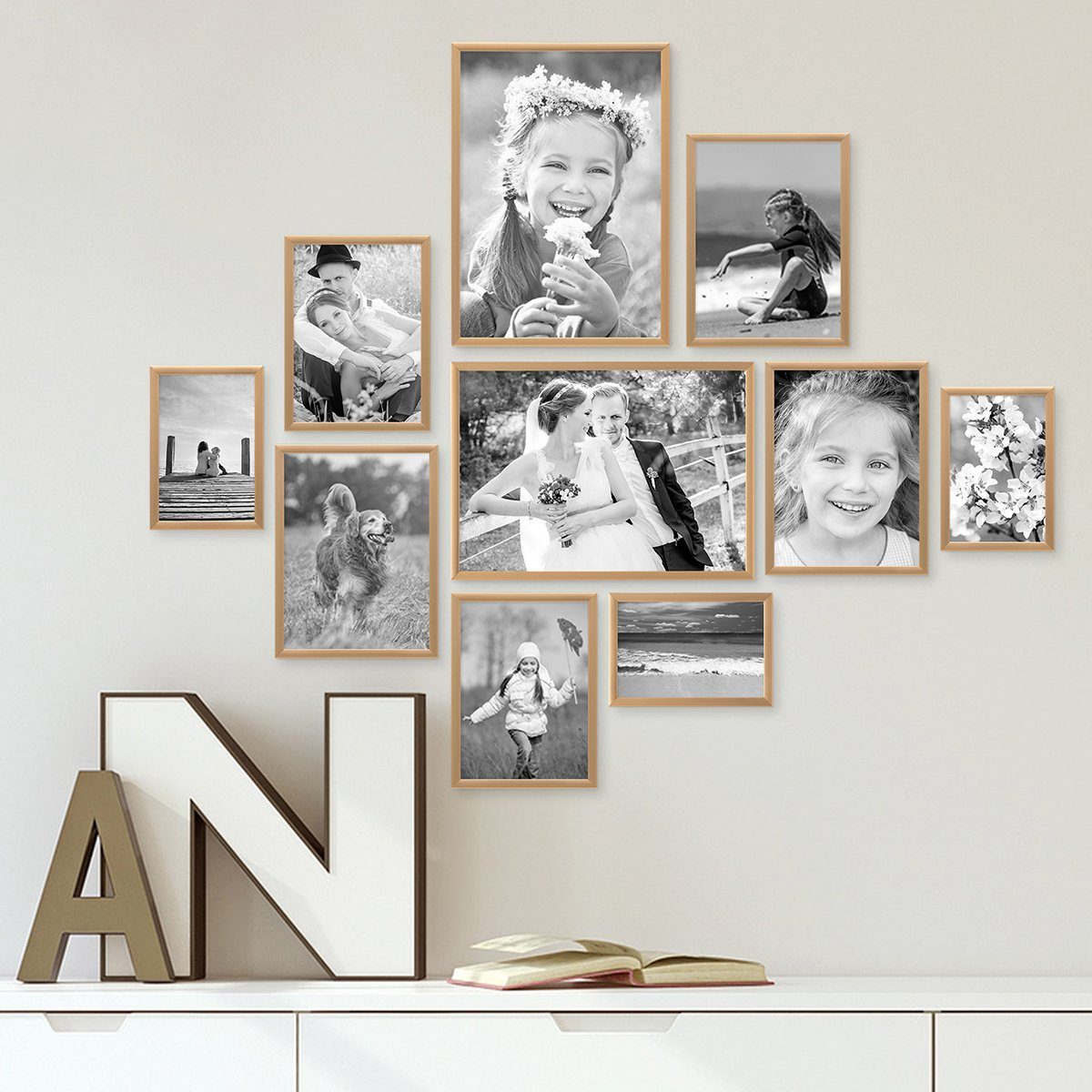 PHOTOLINI Bilderrahmen 10er Set Aluminium Modern Schmal 10x15 bis 21x30 cm günstig online kaufen