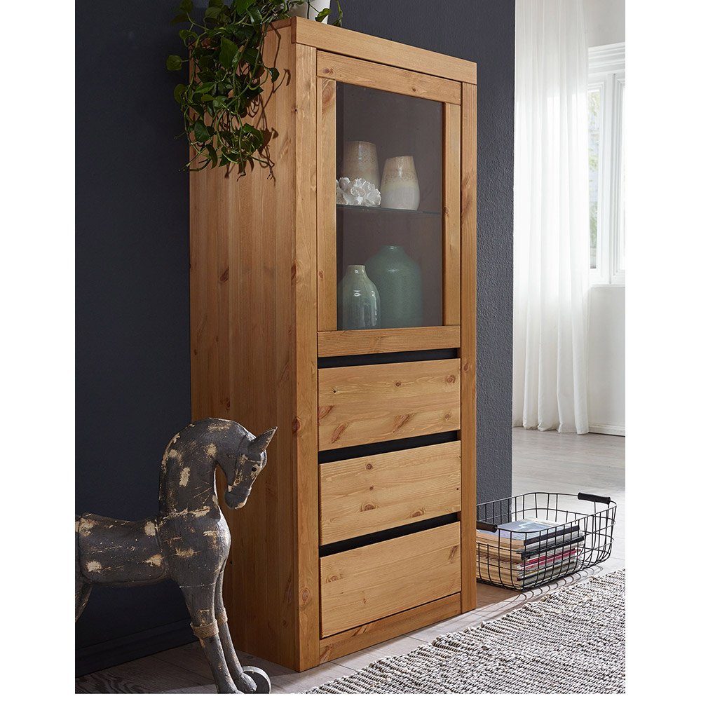 Lomadox Highboard WILSON-69, in eichefarbig Kiefer Massivholz, Softclose, B/H/T: ca. 61,5/150/42 cm