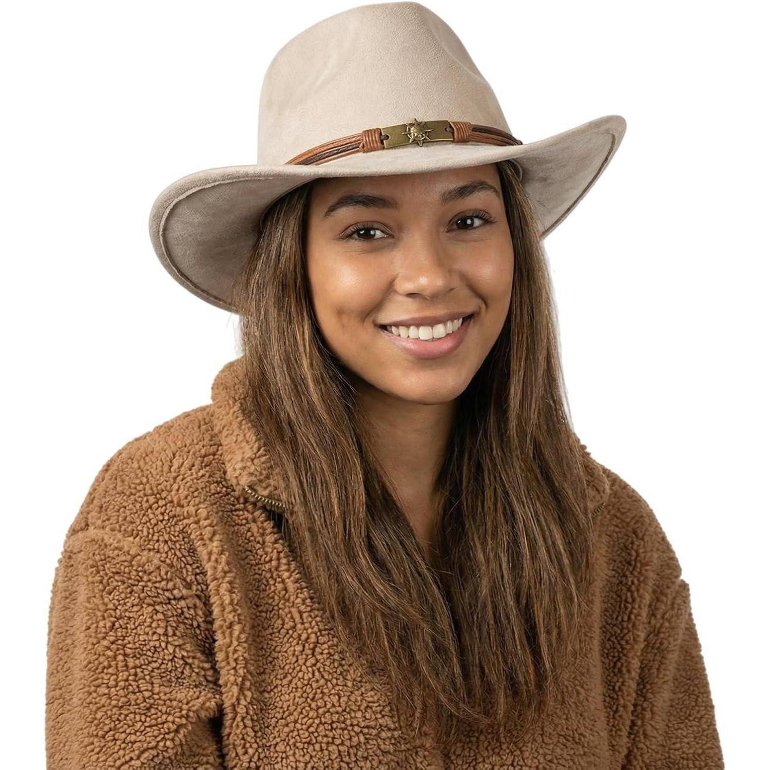 LuxusKollektion Cowboyhut Cowboyhut Wildleder Damen Herren Krempe Einheitsgröße-M Weiß