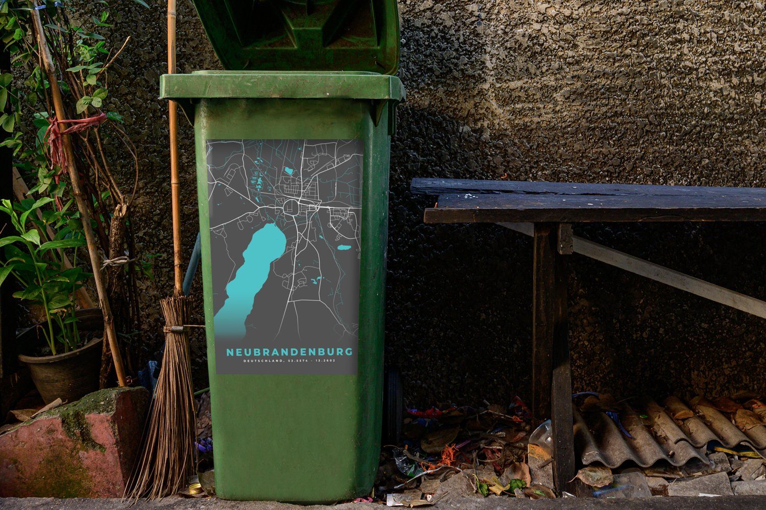 Stadtplan Sticker, - Container, - Deutschland (1 MuchoWow St), Mülltonne, Karte - Abfalbehälter Mülleimer-aufkleber, - Blau Neubrandenburg Wandsticker