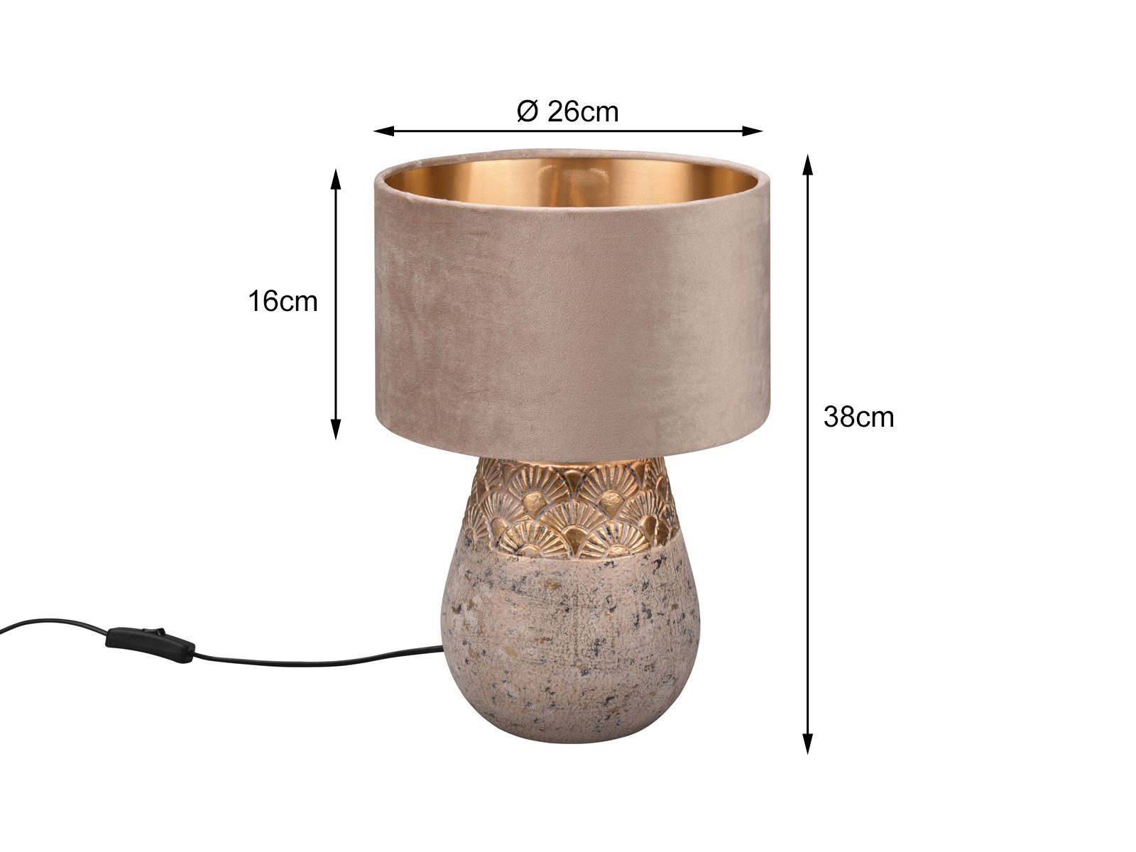Reality Leuchten LED Tischleuchte mit Keramikfuß & Samtschirm, Höhe 38cm, dimmbar, LED wechselbar, warmweiß, ausgefallene Nacht-tischlampe Wohnzimmer-lampe für  – Bild 4 von 5