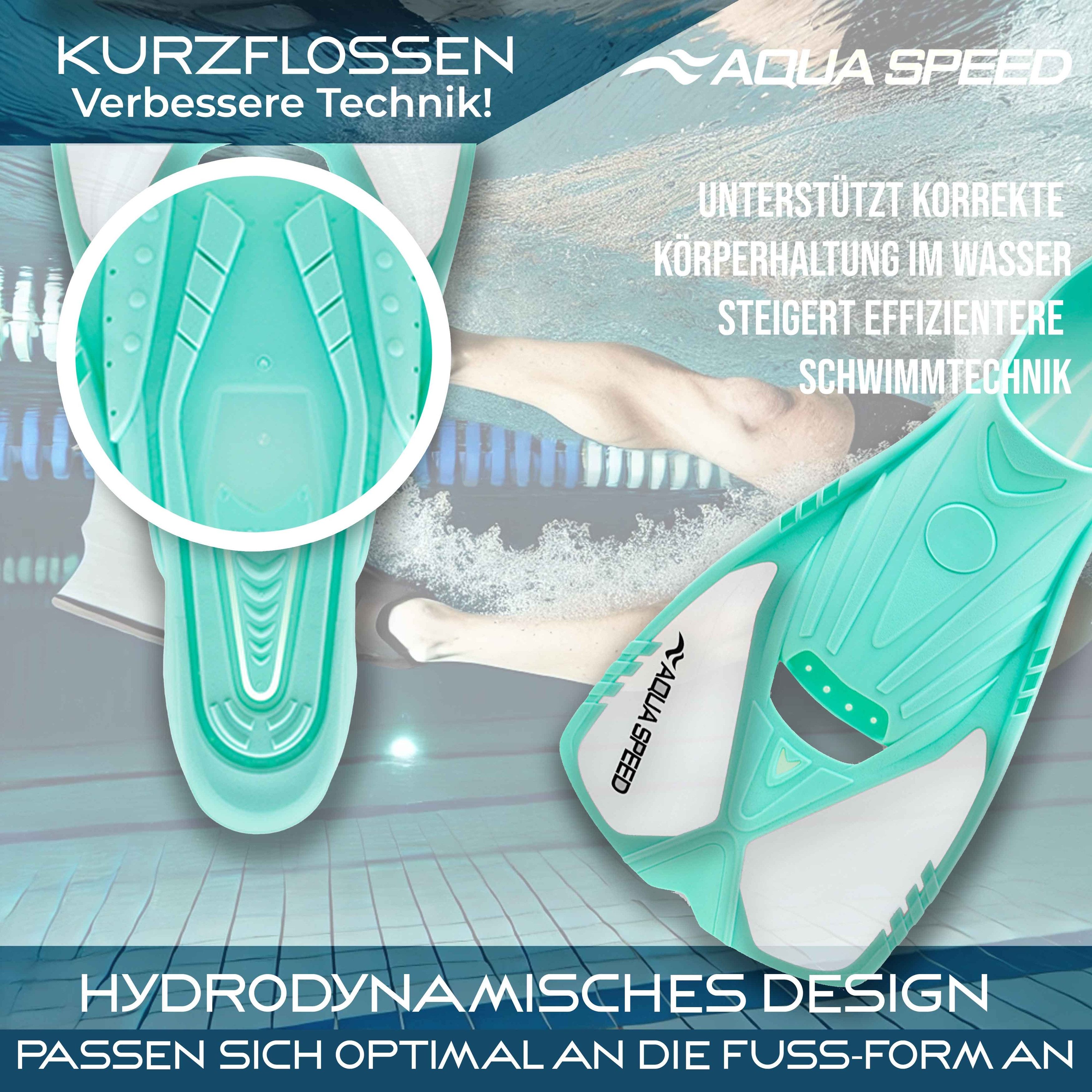 Aqua Speed Flosse Action Schwimmflossen kurz Allround-Trainingsflossen (Trainingshilfe Schwimmen für Erwachsene mit Fokus Wasserlage 40/41), Optimierte Kurzflos – Bild 4 von 5
