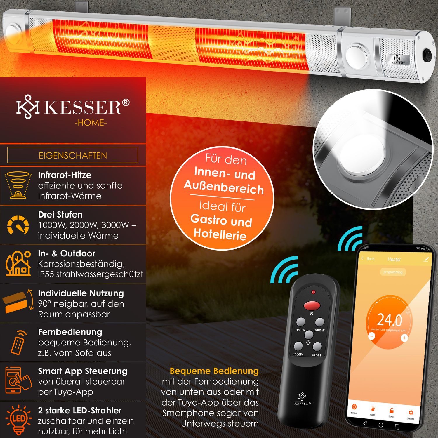 KESSER Terrassenstrahler, Infrarot Heizstrahler 3000W Heizer IR-Gastro-Bar günstig online kaufen