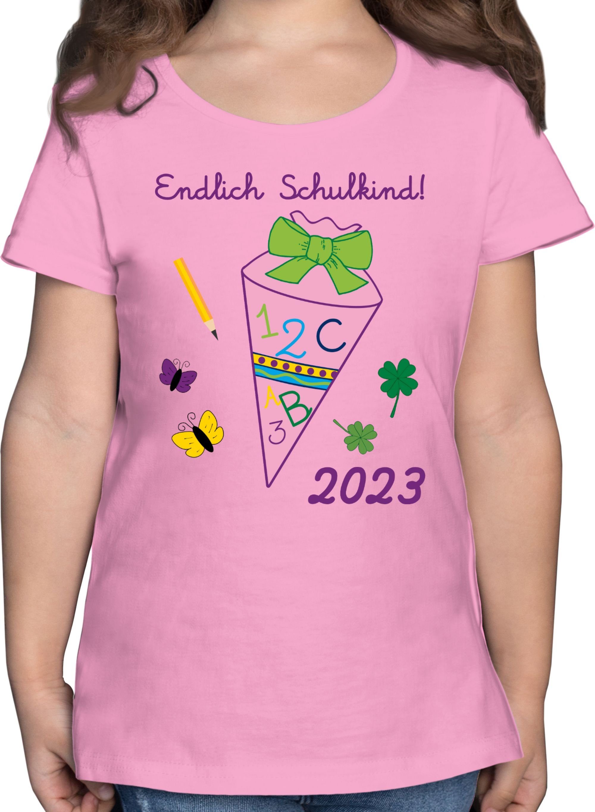 2 Einschulung Shirtracer Mädchen 2023 Rosa T-Shirt Endlich Mädchen Schulkind
