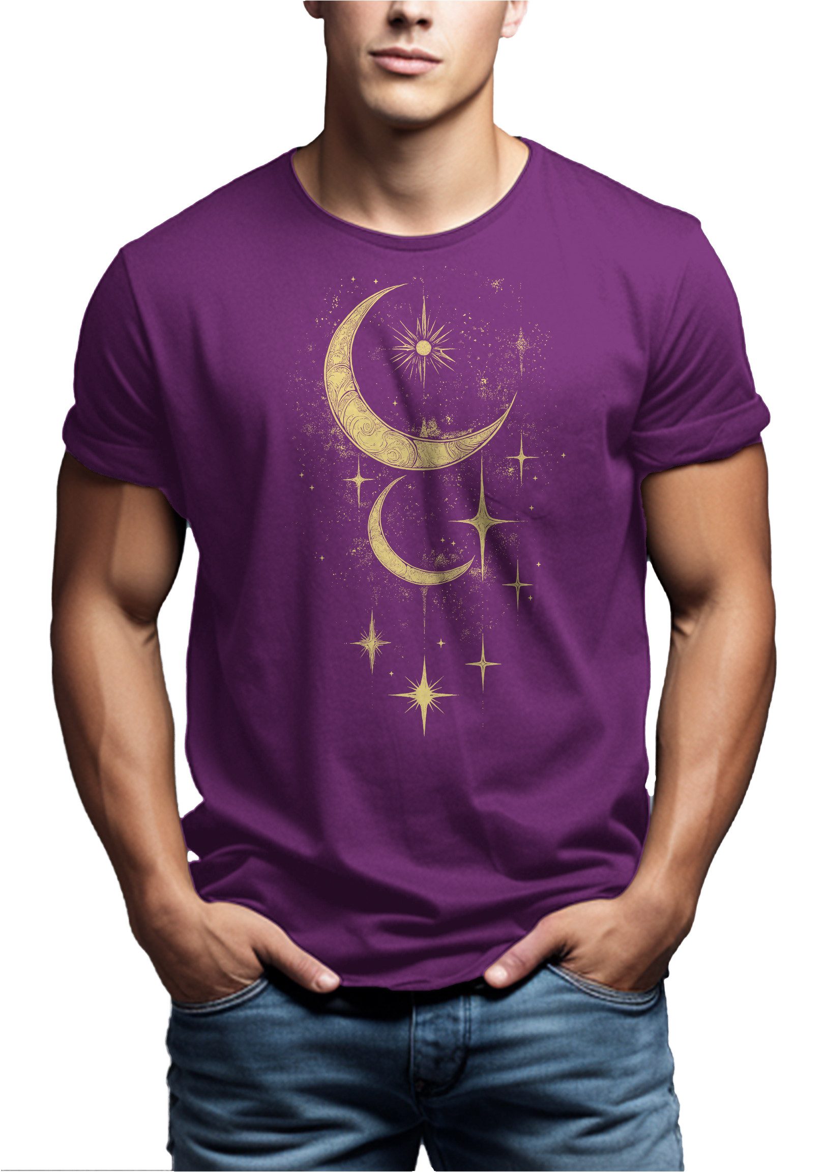 MAKAYA Kurzarmshirt Herren Sonne Mond Sterne günstig online kaufen