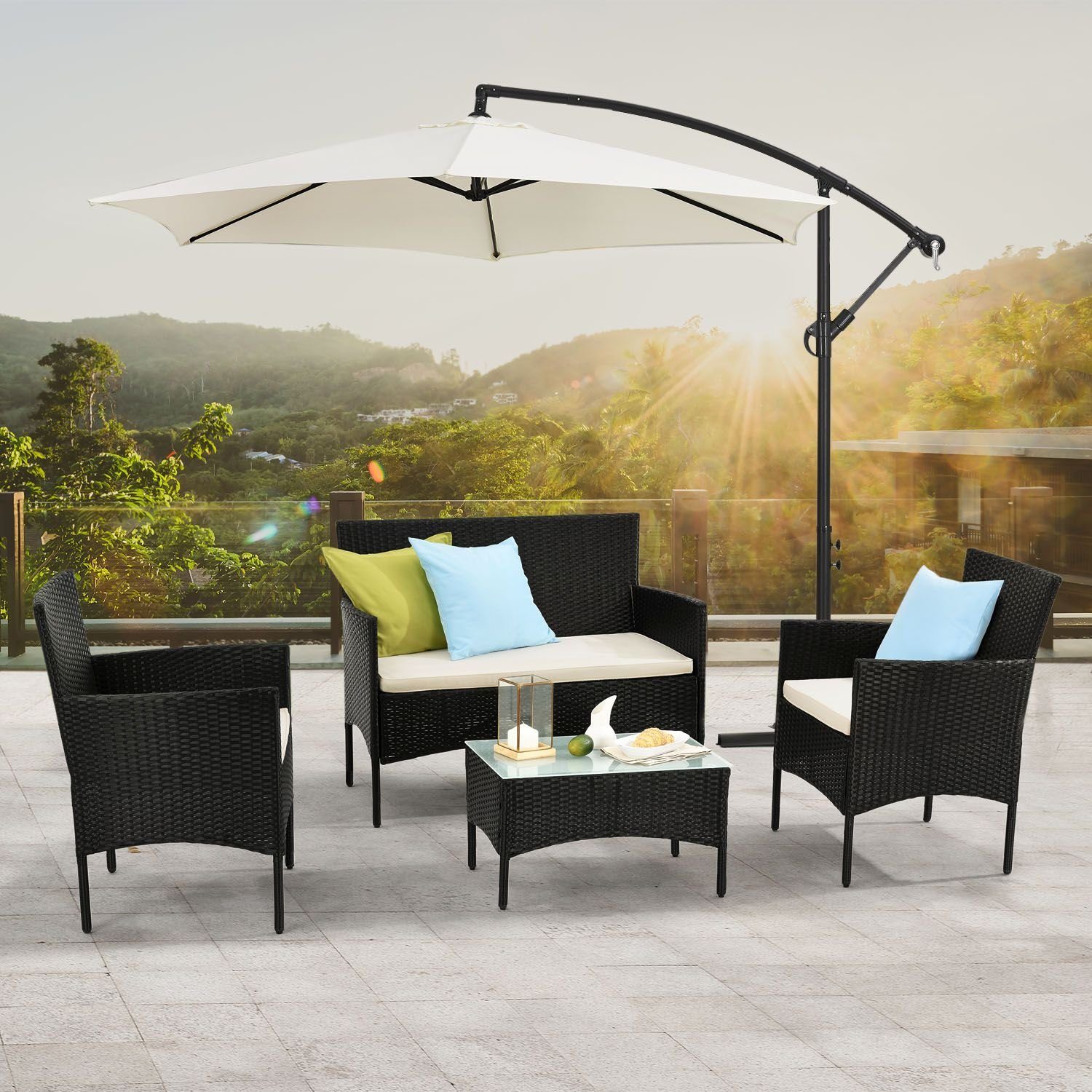 Juskys Gartenlounge-Set Fort Myers, wetterfeste Polyrattan Sitzgruppe für 4 Personen