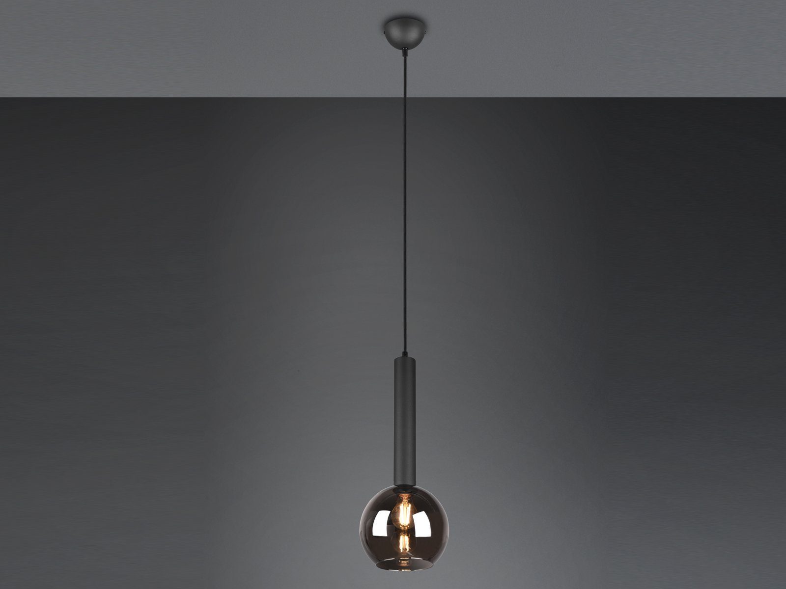 TRIO Leuchten LED Pendelleuchte, LED wechselbar, Warmweiß, Industrial Style Lampe über-n Esstisch Lampenschirm Rauch-glas, Ø20cm