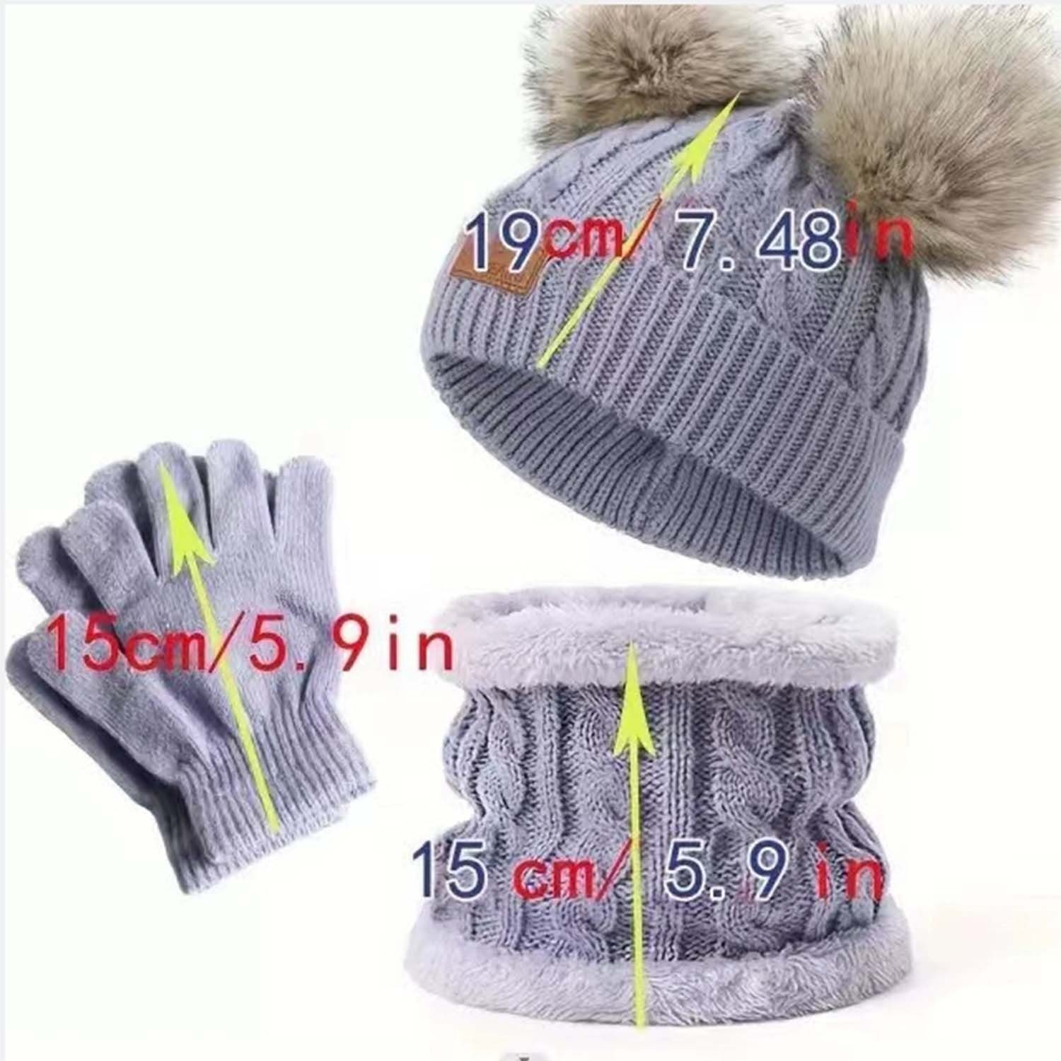 Daisred Strickmütze, Schwarz warme Kinder Winter Halstuch, Schlupfmütze Handschuhe-Set