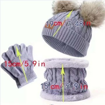 Daisred Schlupfmütze Kinder Winter warme Strickmütze, Halstuch, Handschuhe-Set