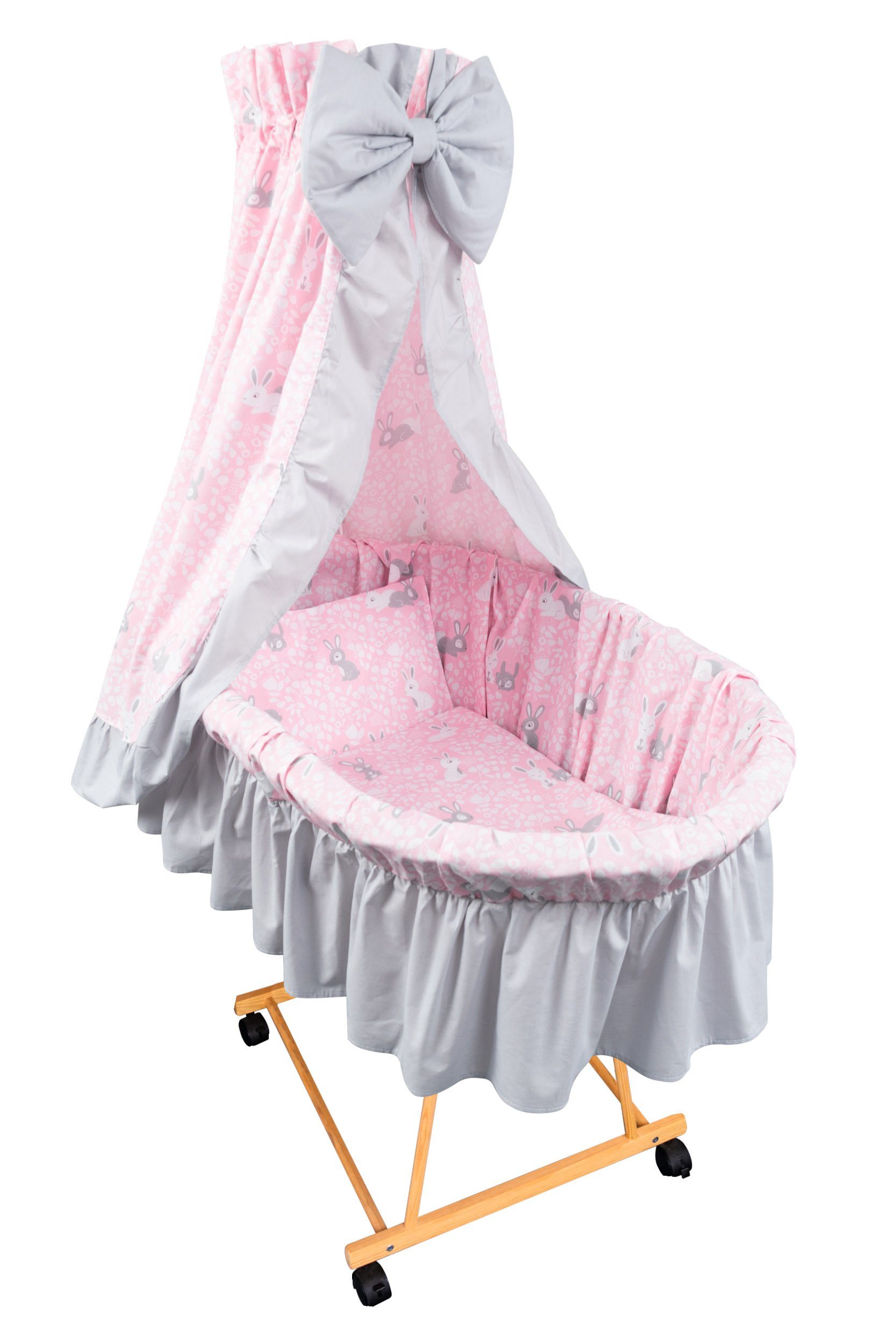 Kinderwagenset Weiß  ROSA Kinderwagenwäsche Garnitur  für Wiege Kissen  Mädchen 