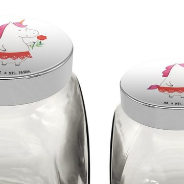 Mr. & Mrs. Panda Vorratsglas XL 2000ml Einhorn Dame - Weiß - Geschenk, Vorratsglas, Keksedose, Kaf, Premium Glas, (1-tlg), Mit Motiv