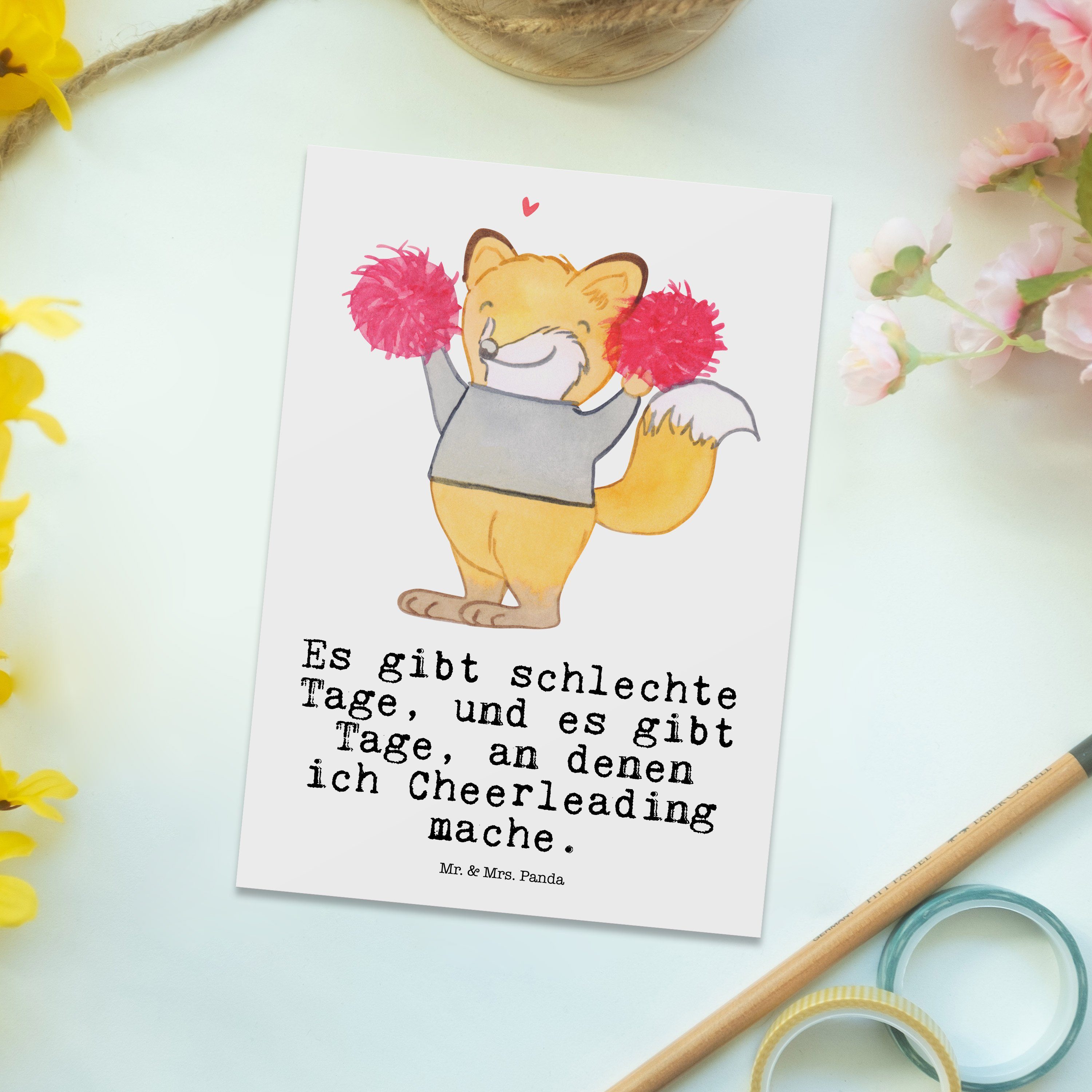 Ansichtskarte, - Postkarte Tage Mrs. Einladungska - Weiß & Geschenk, Panda Mr. Cheerleader Fuchs