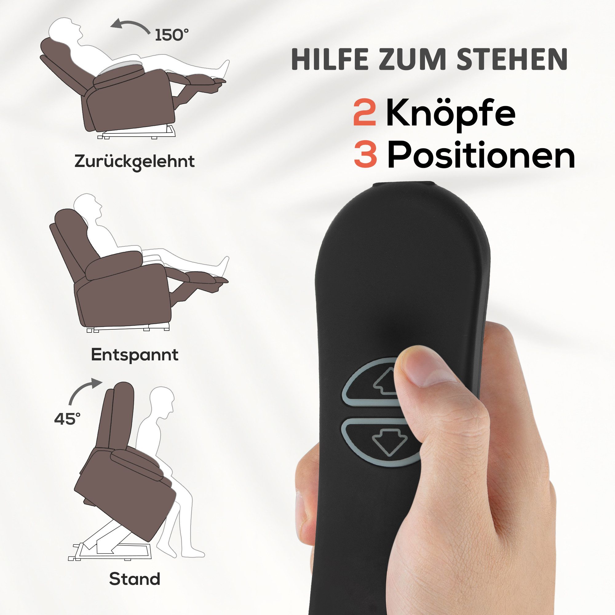 HOMCOM Relaxsessel Elektrischer Fernsehsessel mit Liegefunktion (Set, 1-St., 1), Aufstehhilfe, 8-Punkt-Massage, Lendenwärme – Bild 4 von 5