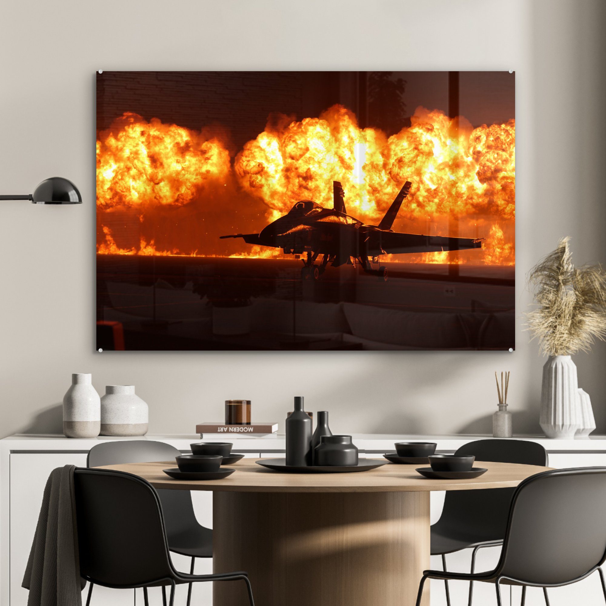 - (1 St), Wohnzimmer Schlafzimmer Feuer, & Amerika MuchoWow - Flugzeug Acrylglasbilder Acrylglasbild