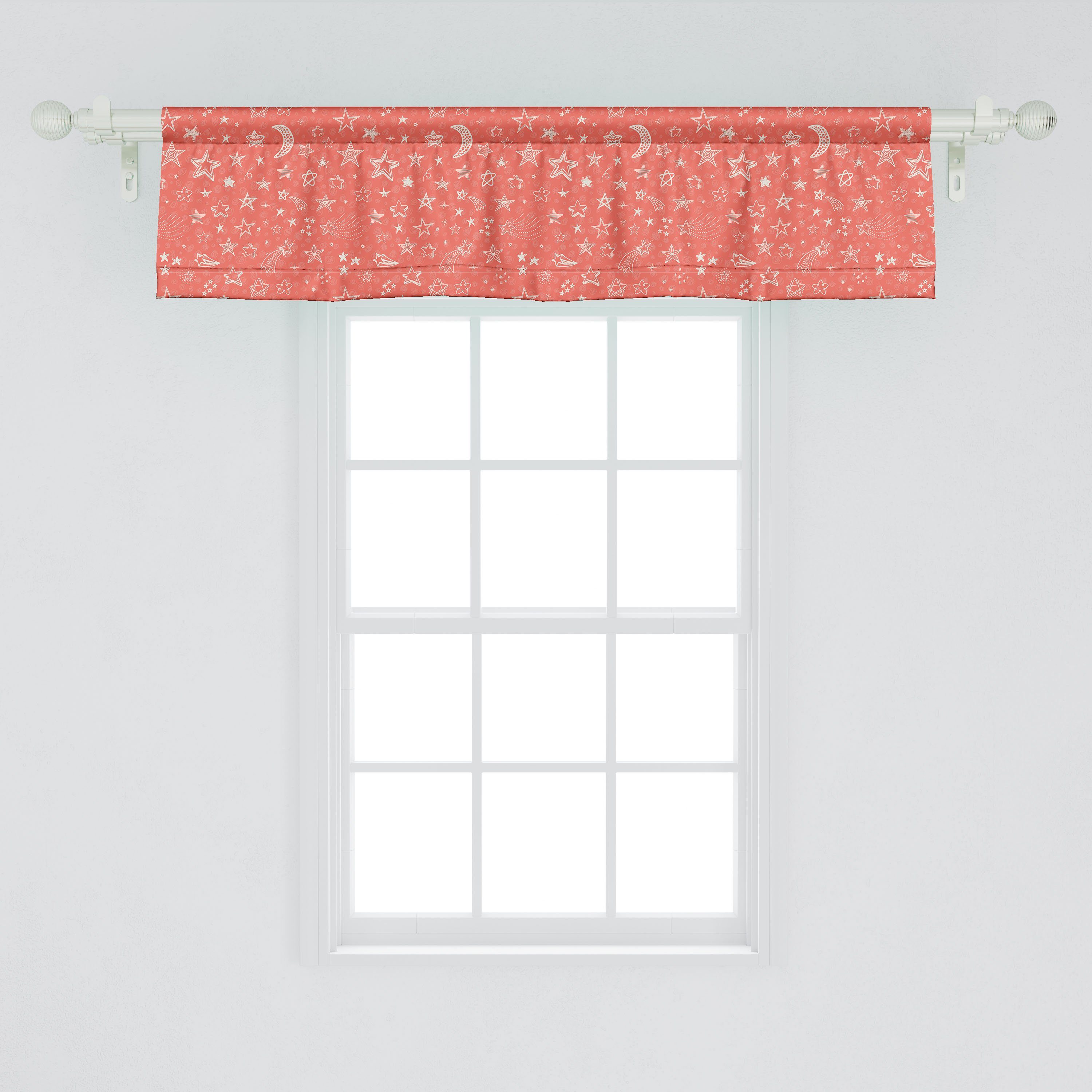 Scheibengardine Vorhang Volant für Küche Stangentasche, Koralle Dekor mit Sterne Microfaser, Kid Raum Abakuhaus, Mond und Schlafzimmer
