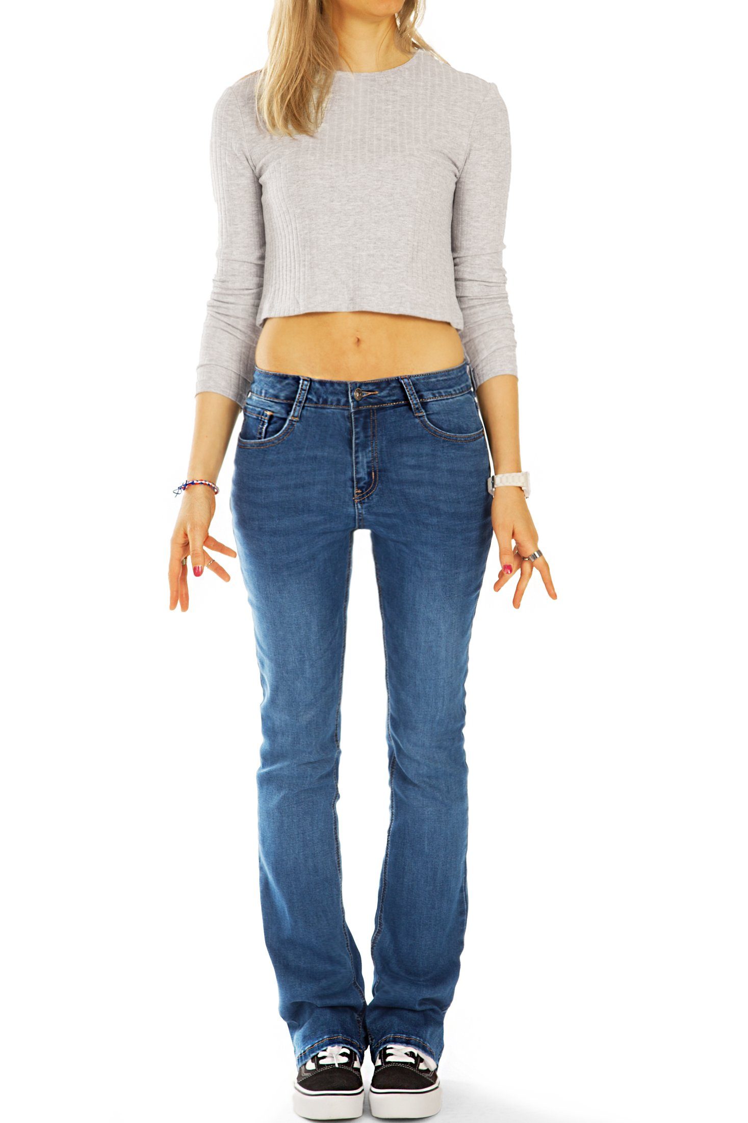 Stretch-Anteil - mit 5-Pocket-Style, be - styled Hosen, bootcut regular Medium Damen Jeans Schlaghose waist Bootcut-Jeans j47L